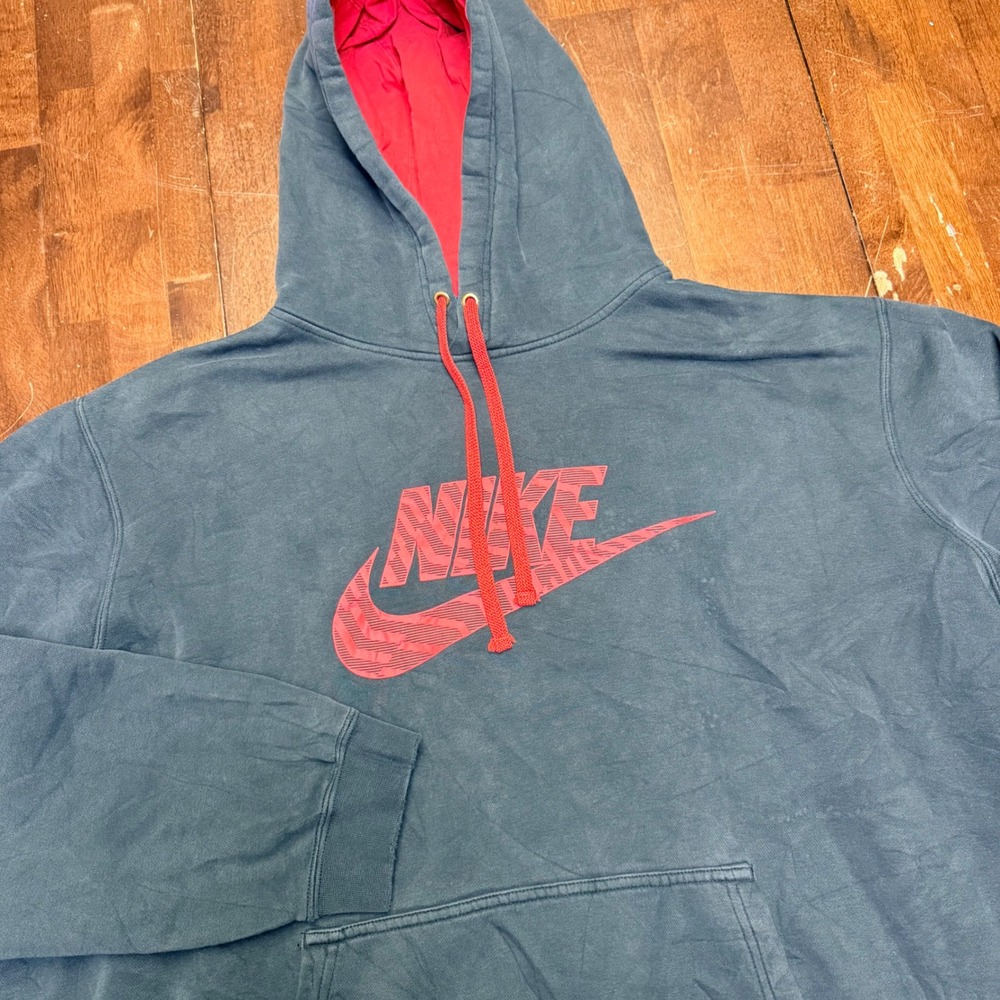 Nike Hoodie Mens‎ 2XL Charcoal Red Graphic Logo Pullover Sweatshirt 861726-010
